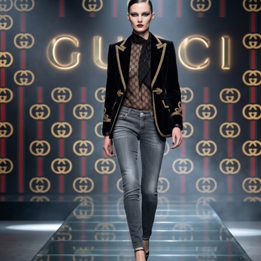 Authentic Gucci luxury designer skinny leggings denim jeans sz 6 Euro 42